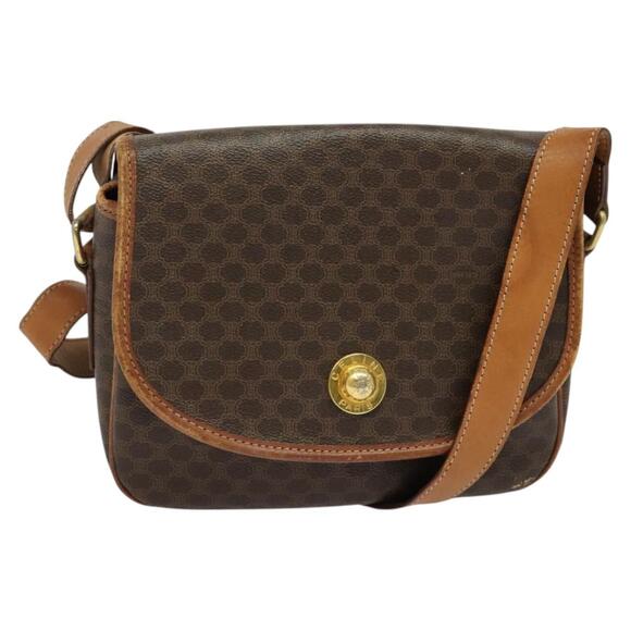 CELINE Macadam Canvas Shoulder Bag Pvc Leather Brown Gold - Picture 1 of 12